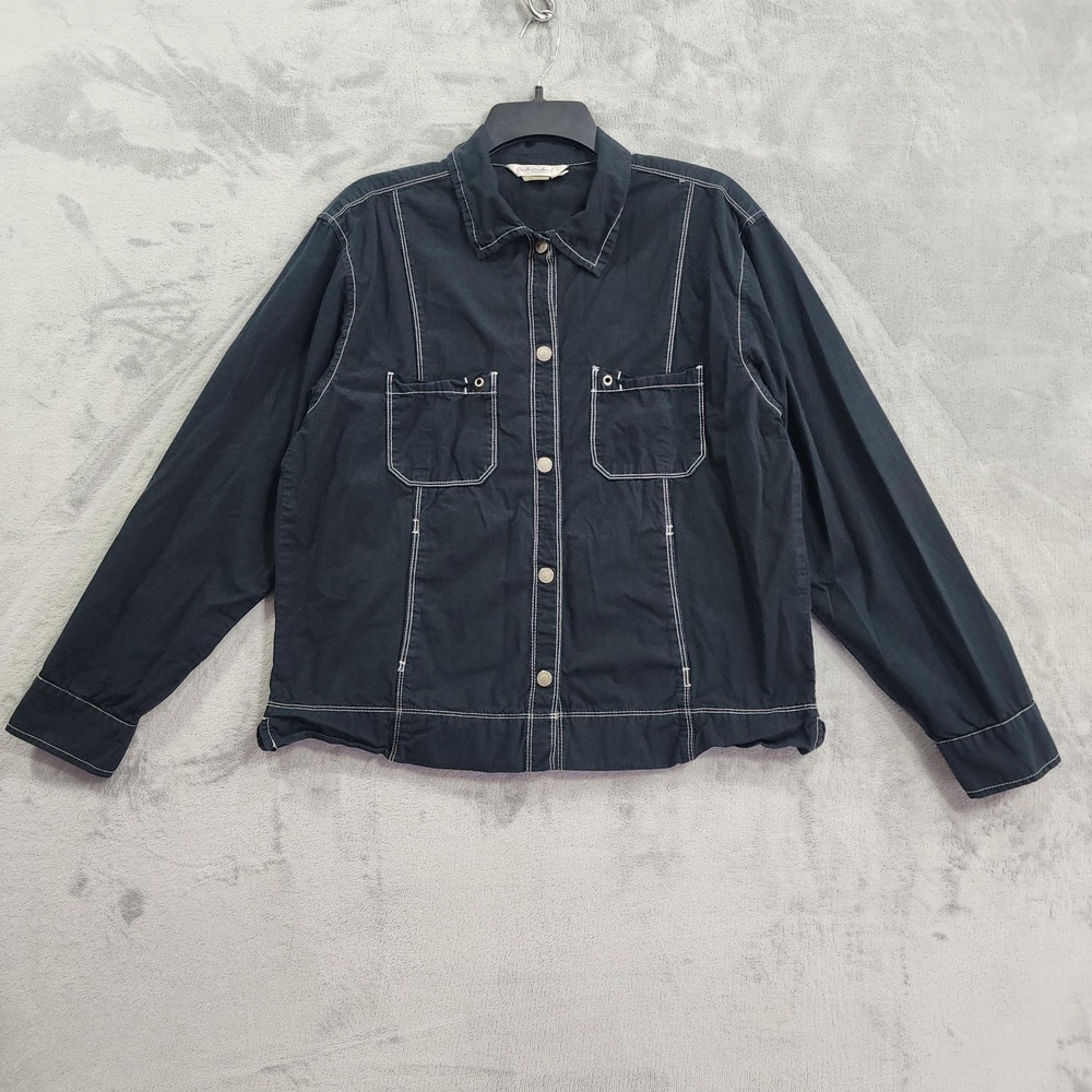 Vintage Fresh Produce Jacket Womens L Black Twill Snap Front Cotton Utility